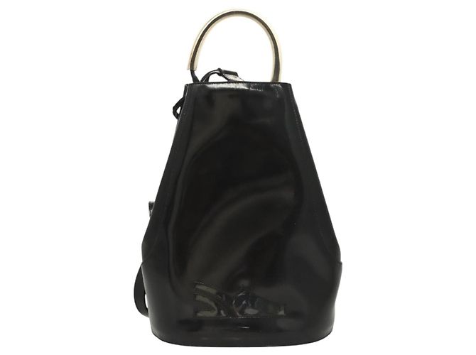Zaino Gancini in smalto nero e oro Auth 125955 di Salvatore Ferragamo - vista 13