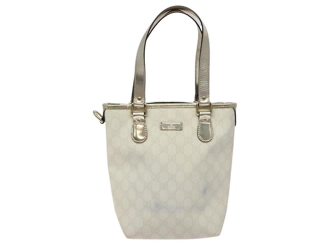 Borsa Tote GUCCI GG Supreme PVC Bianco Oro 189897 Auth ep9198 D'oro - vista 13