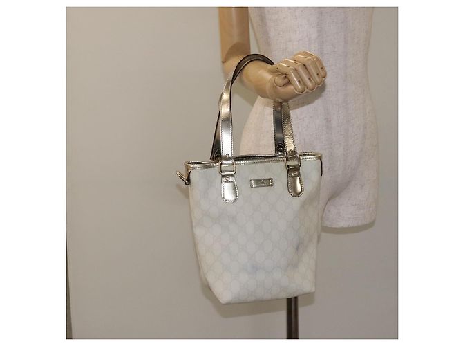 Borsa Tote GUCCI GG Supreme PVC Bianco Oro 189897 Auth ep9198 D'oro - vista 20