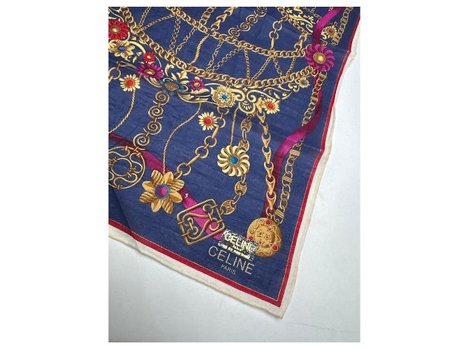 Céline Sciarpa Barocca Vintage Celine Parigi Blu Navy - vista 2