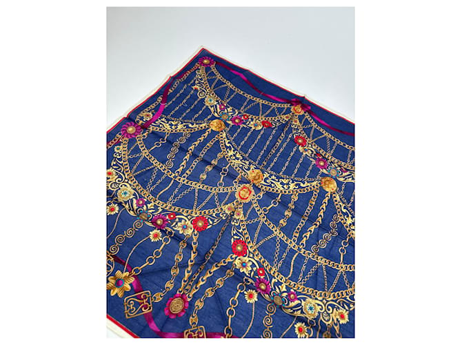Céline Sciarpa Barocca Vintage Celine Parigi Blu Navy - vista 3