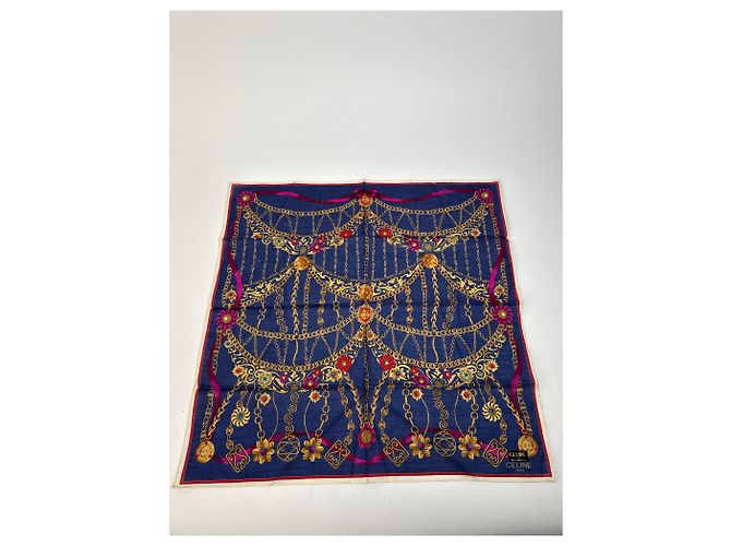 Céline Sciarpa Barocca Vintage Celine Parigi Blu Navy - vista 4