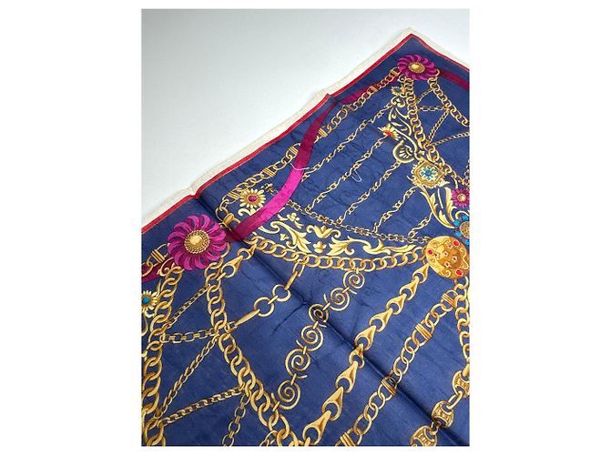 Céline Sciarpa Barocca Vintage Celine Parigi Blu Navy - vista 5