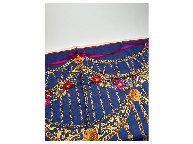 Céline Sciarpa Barocca Vintage Celine Parigi Blu Navy - vista 6