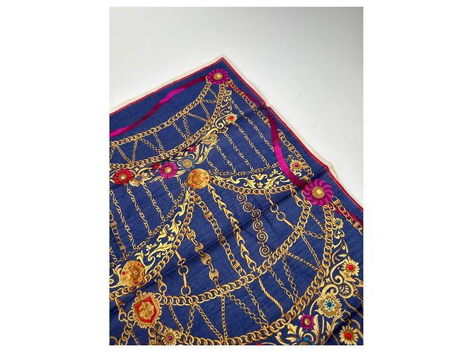 Céline Sciarpa Barocca Vintage Celine Parigi Blu Navy - vista 7