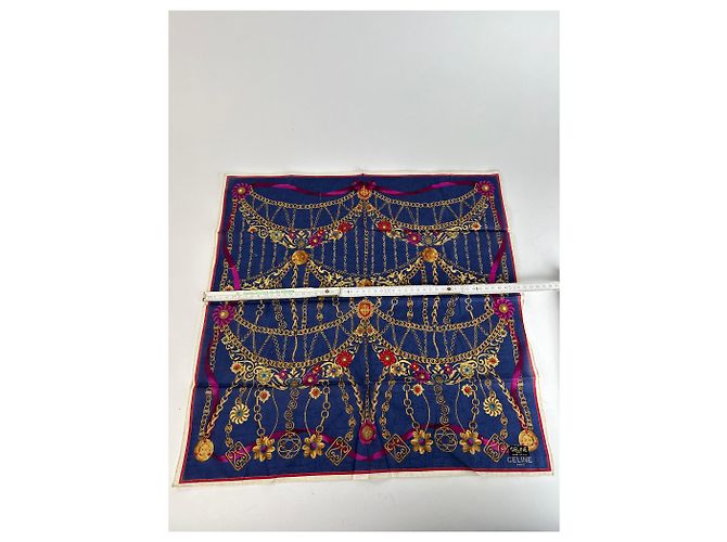 Céline Sciarpa Barocca Vintage Celine Parigi Blu Navy - vista 8