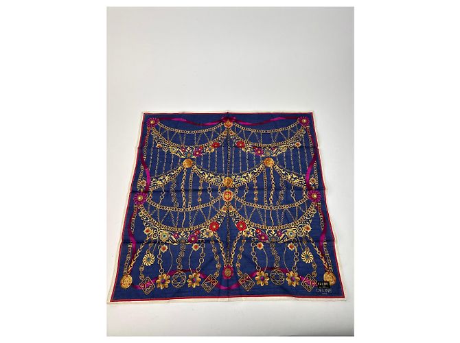 Céline Sciarpa Barocca Vintage Celine Parigi Blu Navy - vista 9