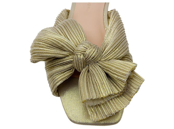 Loeffler Randall Sandália Slide Drapeada com Laço Dourado Daphne - vista 5