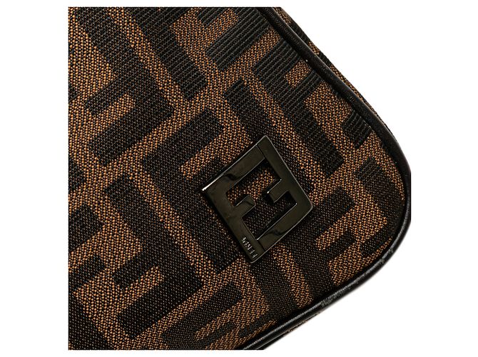 Borsa a spalla in tela Zucca marrone Fendi - vista 7