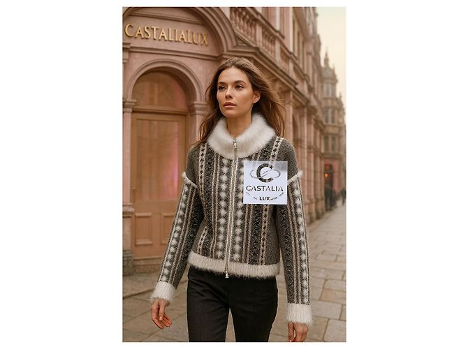 Chanel Arktisches Eis Ikonischer Flauschiger Cardigan 42 FR Beige - Ansicht 3