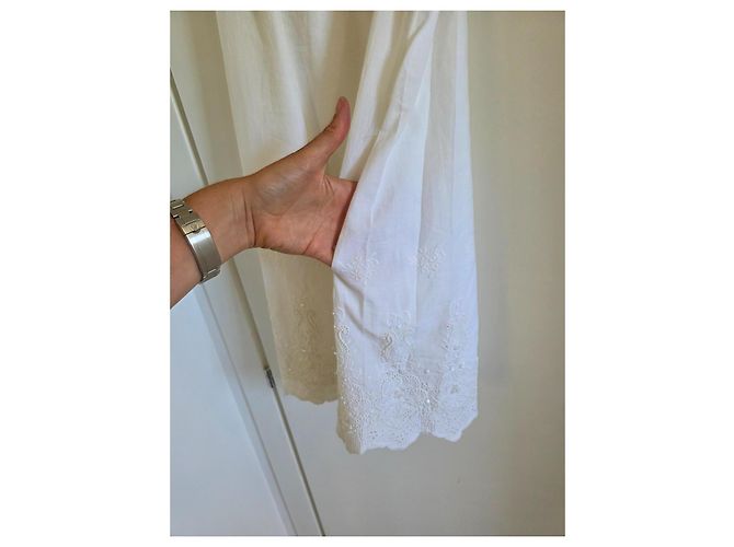 Mini vestido Gas branco de algodão com renda sangallo e paetês - vista 10