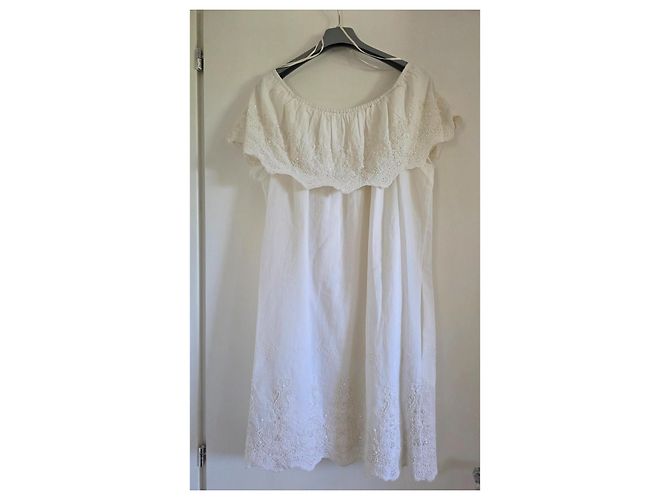Mini vestido Gas branco de algodão com renda sangallo e paetês - vista 3