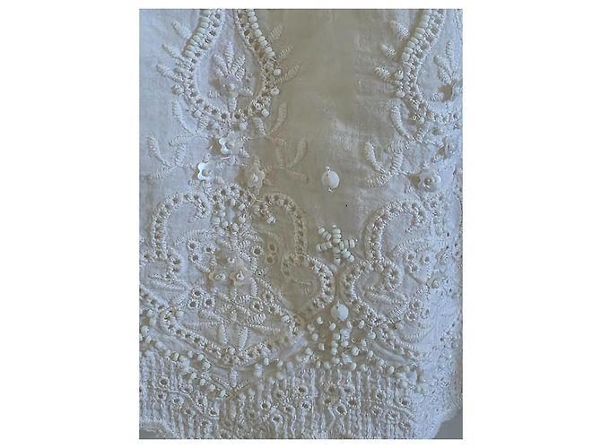 Mini vestido Gas branco de algodão com renda sangallo e paetês - vista 5