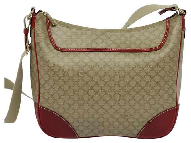 Céline Bolsa de Ombro em Lona Macadam CELINE Bege Ouro Auth 125691 Dourado - vista 13