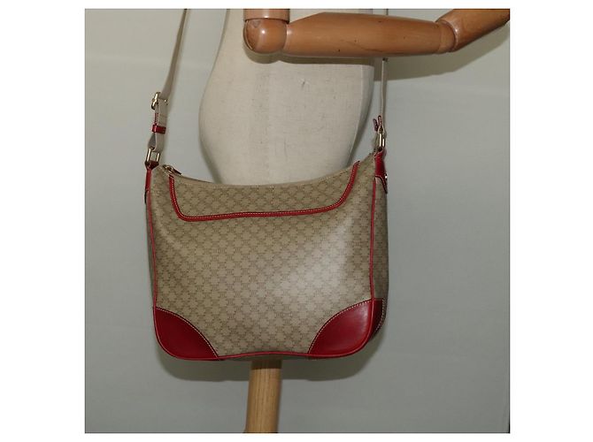 Céline Bolsa de Ombro em Lona Macadam CELINE Bege Ouro Auth 125691 Dourado - vista 20