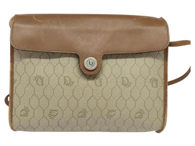 Borsa a spalla in tela a nido d'ape PVC beige Auth BA3448 Christian Dior - vista 13