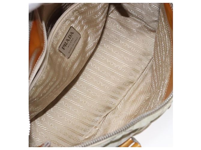 PRADA Borsa a mano trapuntata in nylon beige argento autentica ki5791 - vista 10