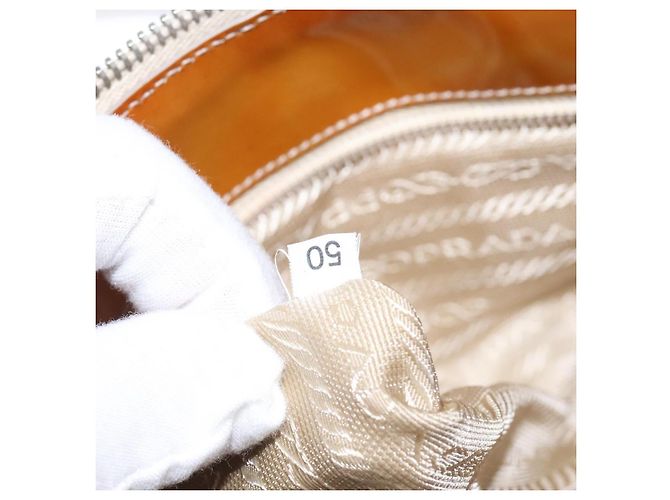 PRADA Borsa a mano trapuntata in nylon beige argento autentica ki5791 - vista 11