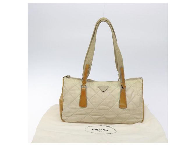 PRADA Borsa a mano trapuntata in nylon beige argento autentica ki5791 - vista 12