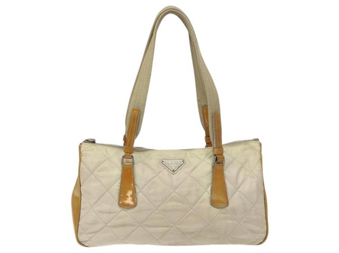 PRADA Borsa a mano trapuntata in nylon beige argento autentica ki5791 - vista 13