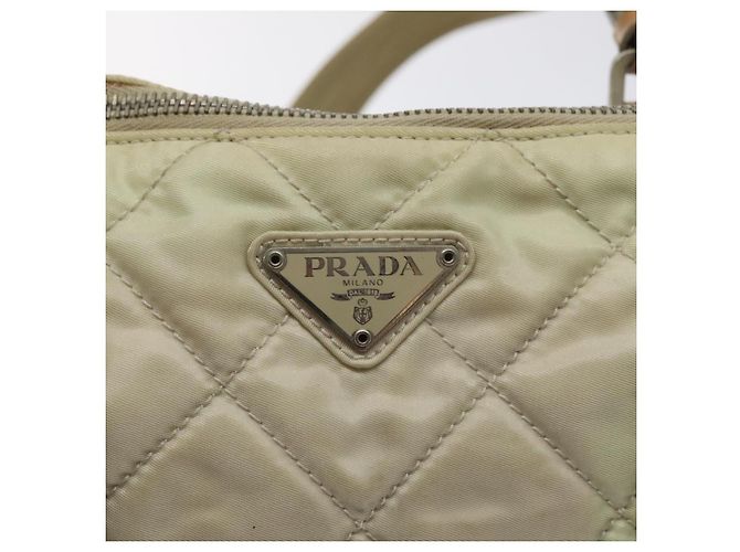 PRADA Borsa a mano trapuntata in nylon beige argento autentica ki5791 - vista 18