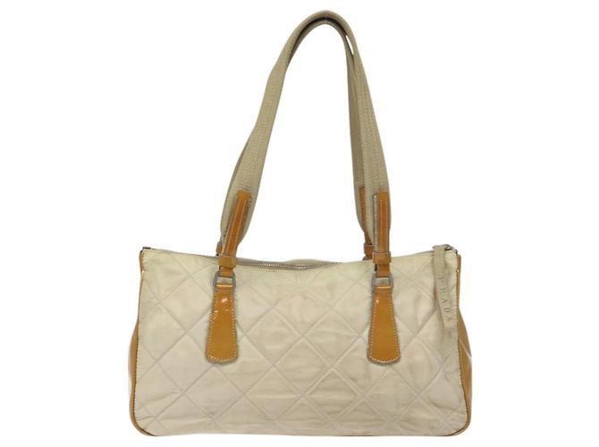 PRADA Borsa a mano trapuntata in nylon beige argento autentica ki5791 - vista 2