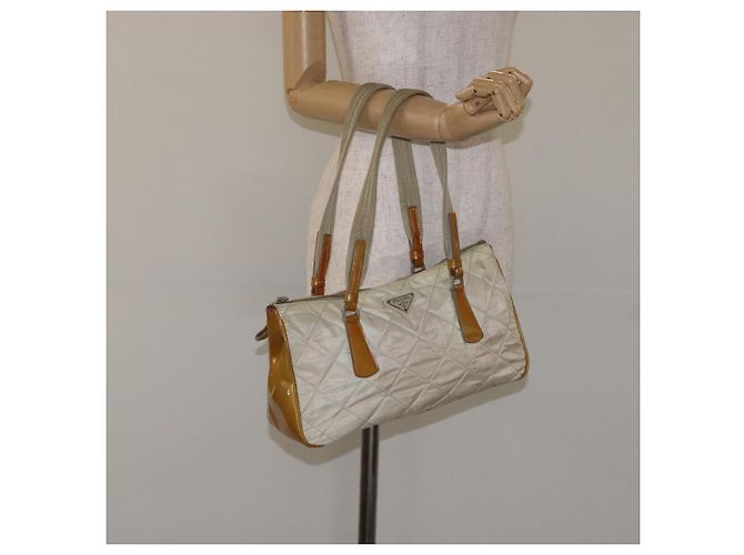 PRADA Borsa a mano trapuntata in nylon beige argento autentica ki5791 - vista 23