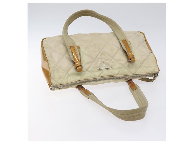 PRADA Borsa a mano trapuntata in nylon beige argento autentica ki5791 - vista 6