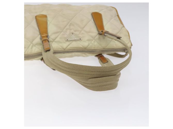 PRADA Borsa a mano trapuntata in nylon beige argento autentica ki5791 - vista 7