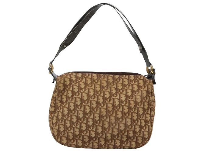 Borsa a spalla in tela Trotter Christian Dior marrone oro Auth 127684 - vista 13
