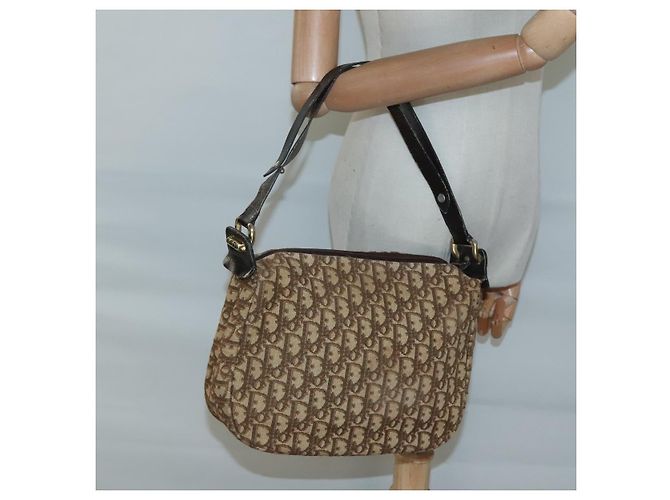 Borsa a spalla in tela Trotter Christian Dior marrone oro Auth 127684 - vista 19