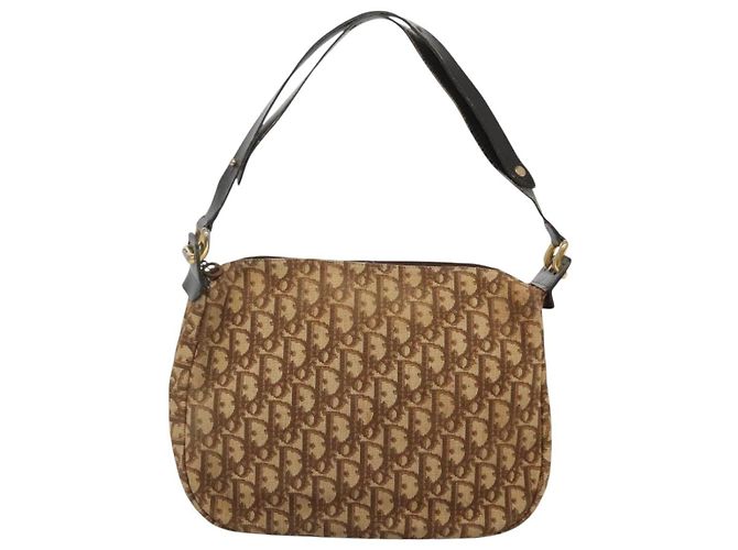 Borsa a spalla in tela Trotter Christian Dior marrone oro Auth 127684 - vista 2