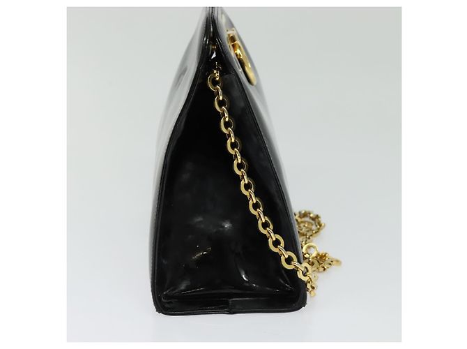 Borsa a spalla Gancini Chain di Salvatore Ferragamo in vernice nera e oro Auth 129160 Nero D'oro - vista 3