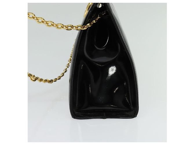 Borsa a spalla Gancini Chain di Salvatore Ferragamo in vernice nera e oro Auth 129160 Nero D'oro - vista 4