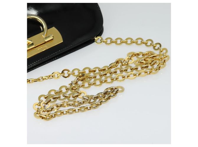 Borsa a spalla Gancini Chain di Salvatore Ferragamo in vernice nera e oro Auth 129160 Nero D'oro - vista 7