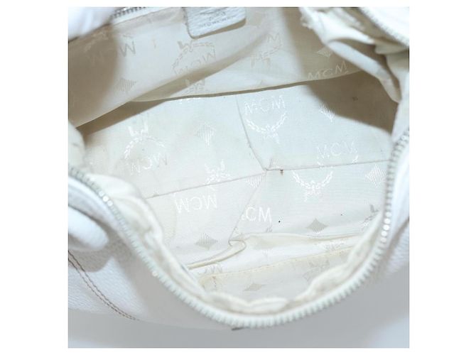 MCM Schultertasche aus Leder Weiß Silber Authentisch 129389 - Ansicht 11