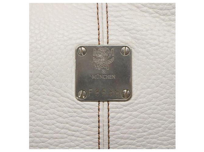 MCM Schultertasche aus Leder Weiß Silber Authentisch 129389 - Ansicht 12