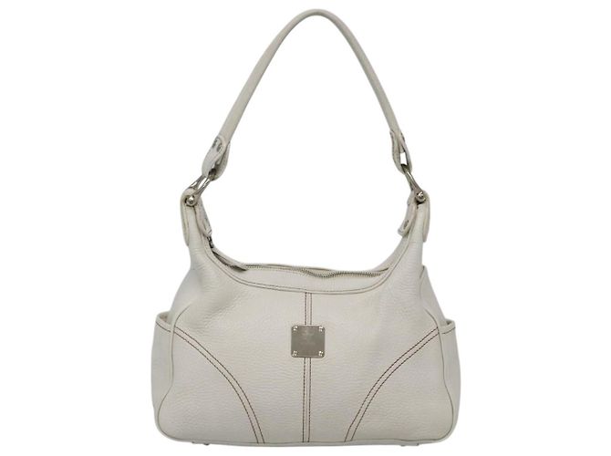 MCM Schultertasche aus Leder Weiß Silber Authentisch 129389 - Ansicht 13