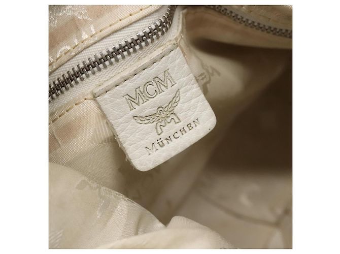 MCM Schultertasche aus Leder Weiß Silber Authentisch 129389 - Ansicht 17