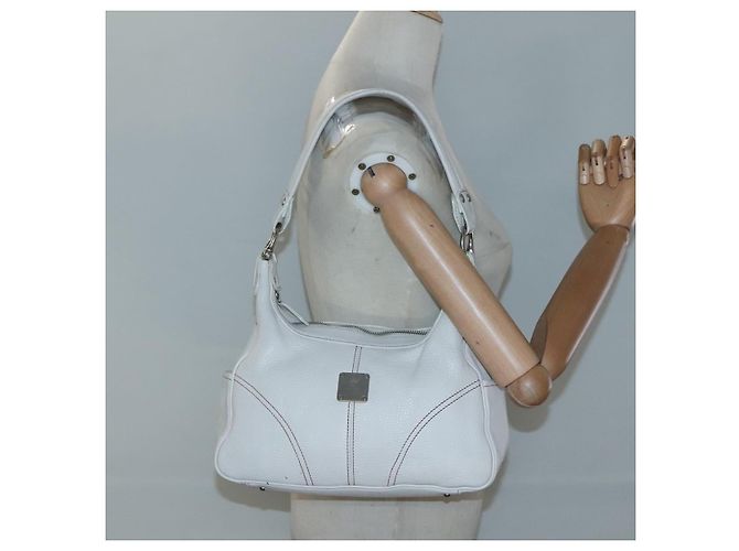 MCM Schultertasche aus Leder Weiß Silber Authentisch 129389 - Ansicht 21