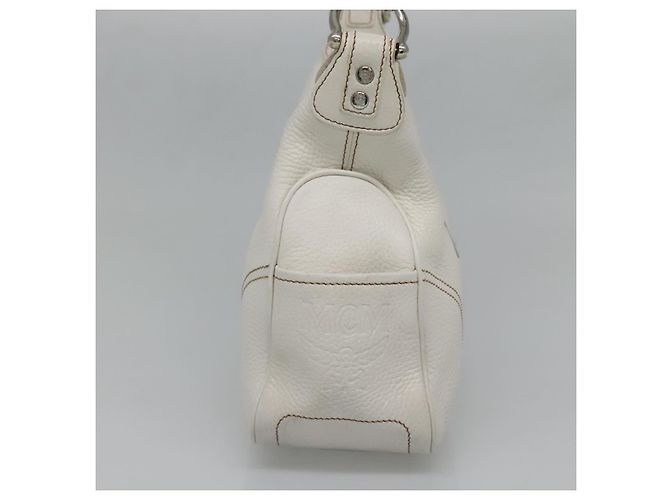 MCM Schultertasche aus Leder Weiß Silber Authentisch 129389 - Ansicht 3