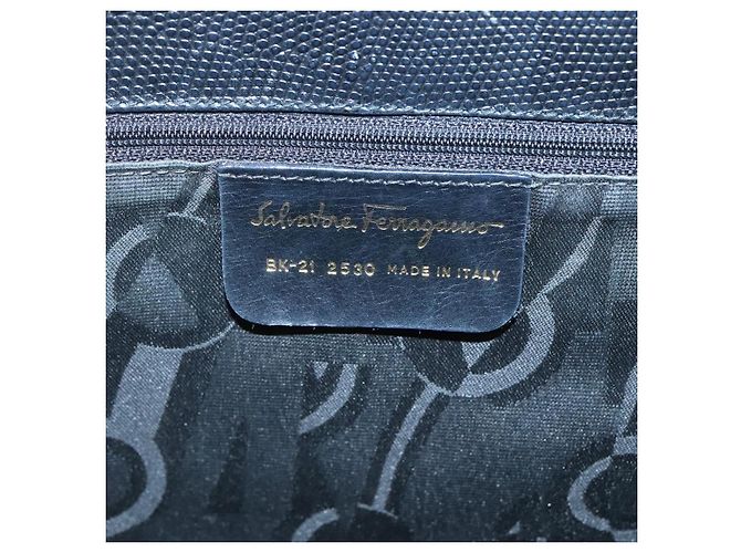 Borsa tote in pelle nera e oro Auth 125813 di Salvatore Ferragamo Nero D'oro - vista 12
