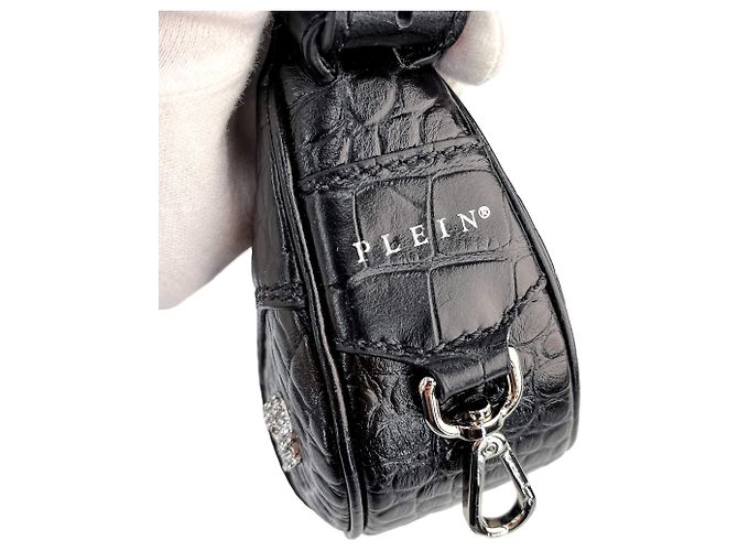 Philipp Plein Borsa a spalla Bowler in pelle stampata Croco Hexagon nera Nero - vista 10