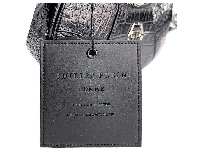 Philipp Plein Borsa a spalla Bowler in pelle stampata Croco Hexagon nera Nero - vista 11