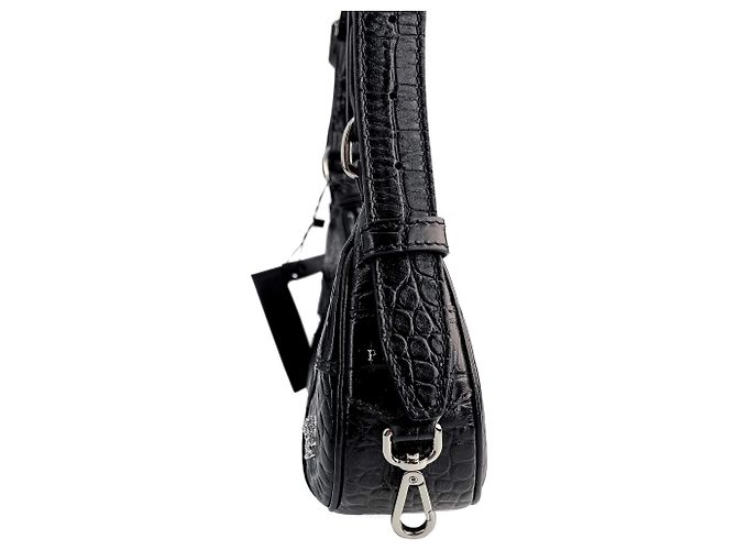 Philipp Plein Borsa a spalla Bowler in pelle stampata Croco Hexagon nera Nero - vista 6
