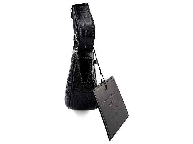 Philipp Plein Borsa a spalla Bowler in pelle stampata Croco Hexagon nera Nero - vista 7