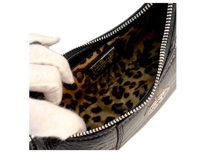 Philipp Plein Borsa a spalla Bowler in pelle stampata Croco Hexagon nera Nero - vista 8