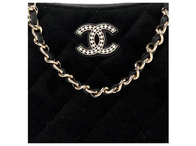 Borsa Hobo Chanel in Velluto Nero con Catena di Cristalli - vista 2