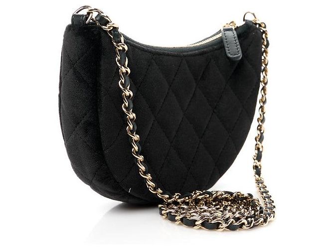 Borsa Hobo Chanel in Velluto Nero con Catena di Cristalli - vista 3