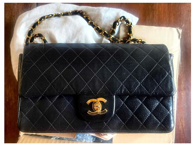 Borsa Chanel Timeless Double Flap Nera in Pelle Nero - vista 2